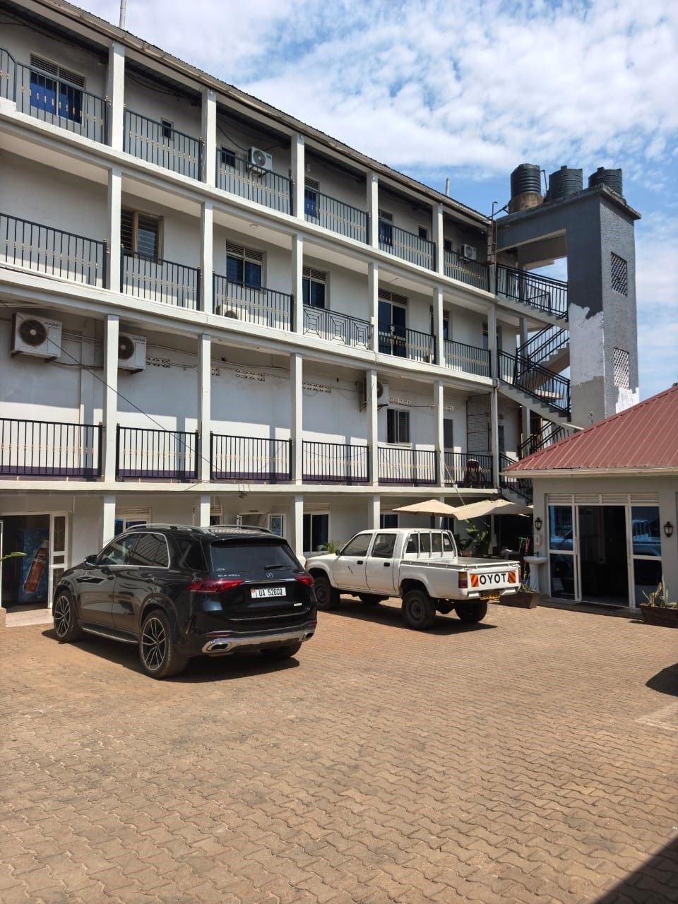 Hotel building and guest balconies