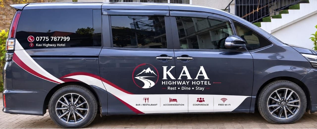KAA Highway Hotel shuttle van for guest transfers to Kampala and Jinja